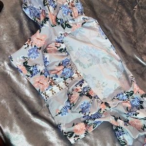 Blue and pink flower crop top